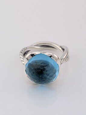 David Yurman Continuance Ring with Blue Topaz in Sterling Silver 14mm